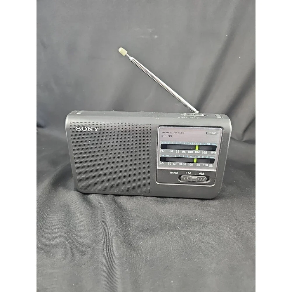 Sony ICF-38 Two Band Portable Radio AM/FM Black AC/DC 2 Way Power Tested Working